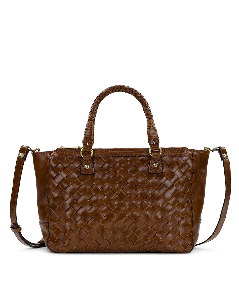 Patricia Nash Brown high quality Leather Woven Satchel Bag