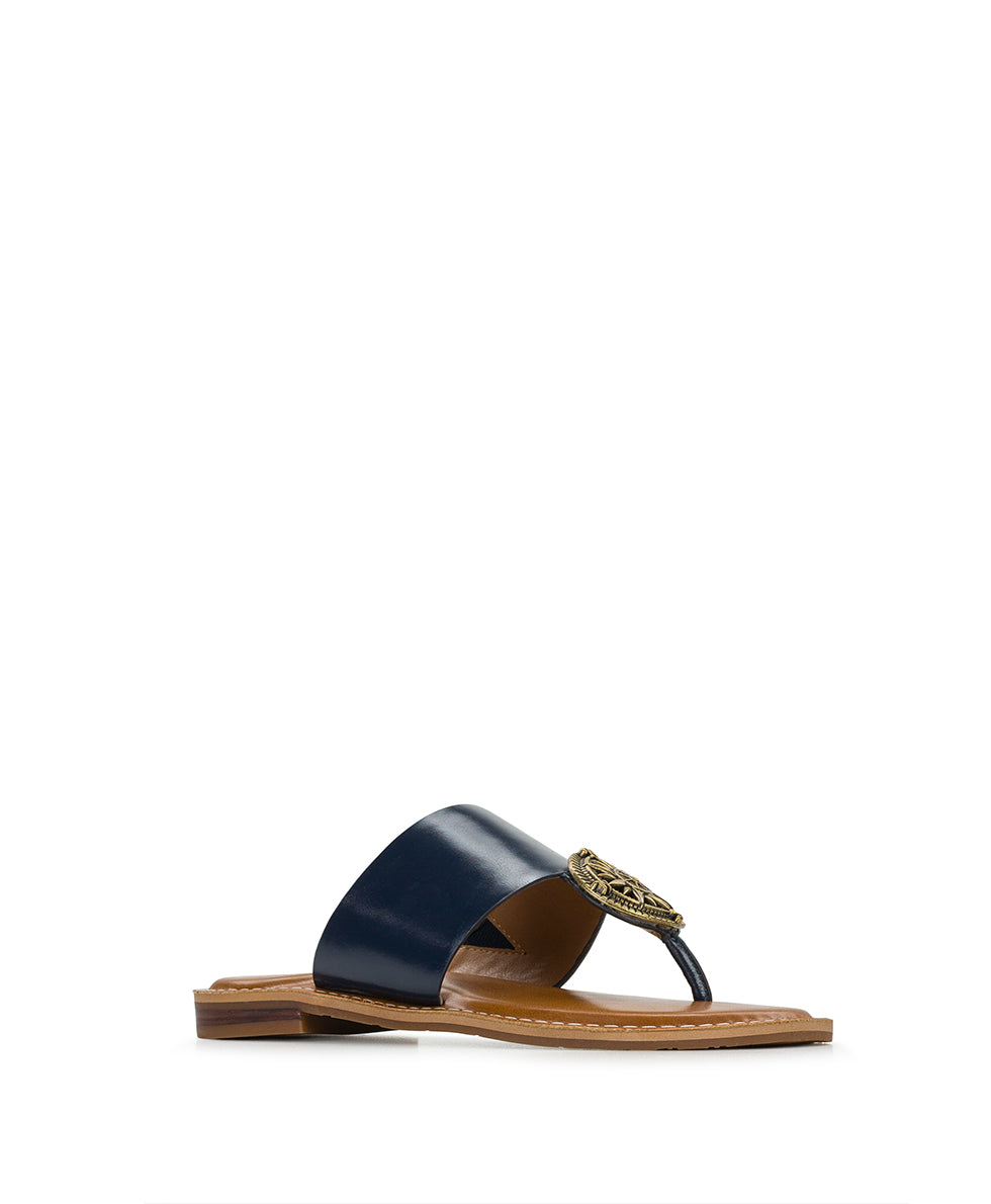 Female - Niki Compass Medallion Sandal - Leather - Denim Blue - by Patricia Nash - View 1 of 6