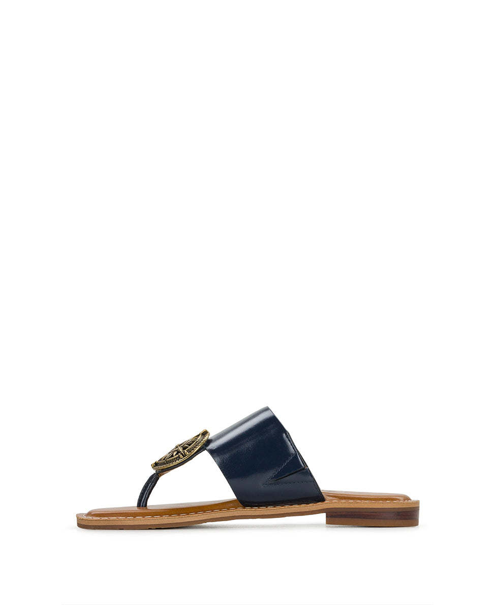 Female - Niki Compass Medallion Sandal - Leather - Denim Blue - by Patricia Nash - View 3 of 6