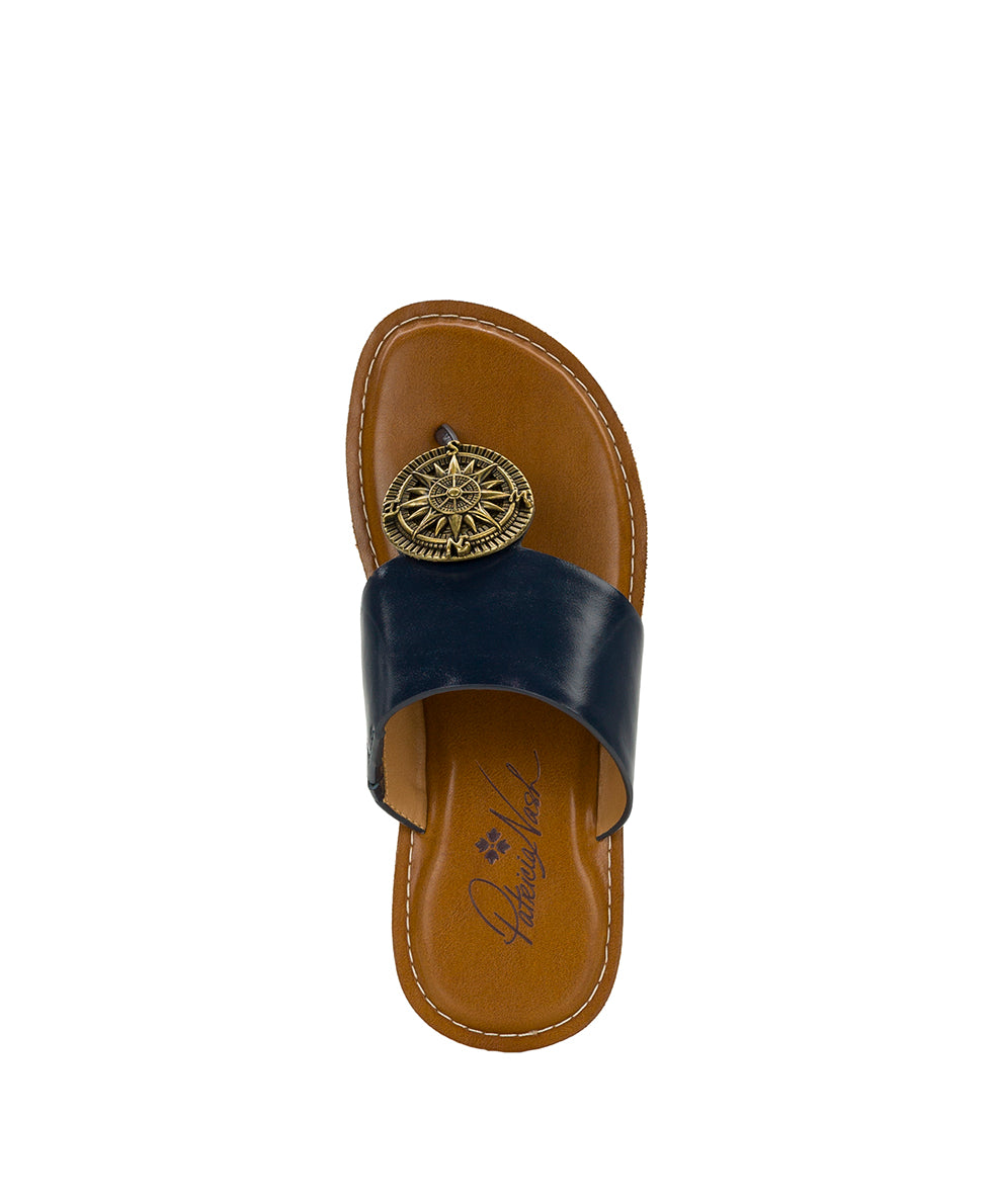 Female - Niki Compass Medallion Sandal - Leather - Denim Blue - by Patricia Nash - View 5 of 6