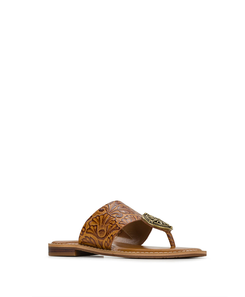 Female - Niki Compass Medallion Sandal - Brazilian Supple Tooled - Light Tan - by Patricia Nash - View 1 of 6