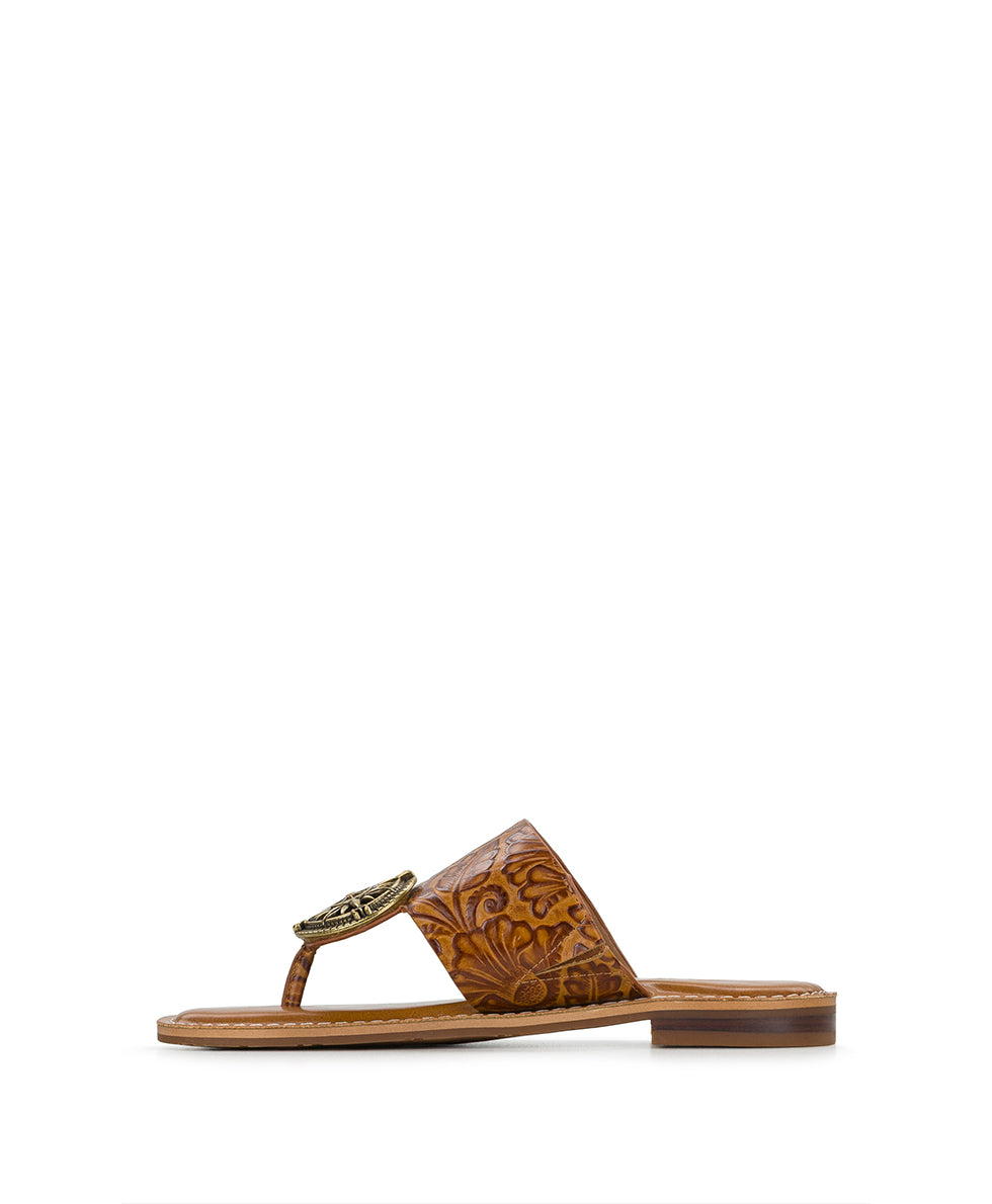Female - Niki Compass Medallion Sandal - Brazilian Supple Tooled - Light Tan - by Patricia Nash - View 3 of 6