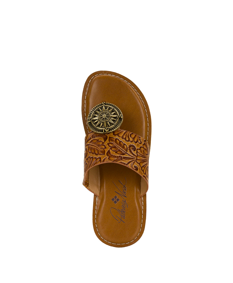 Female - Niki Compass Medallion Sandal - Brazilian Supple Tooled - Light Tan - by Patricia Nash - View 5 of 6