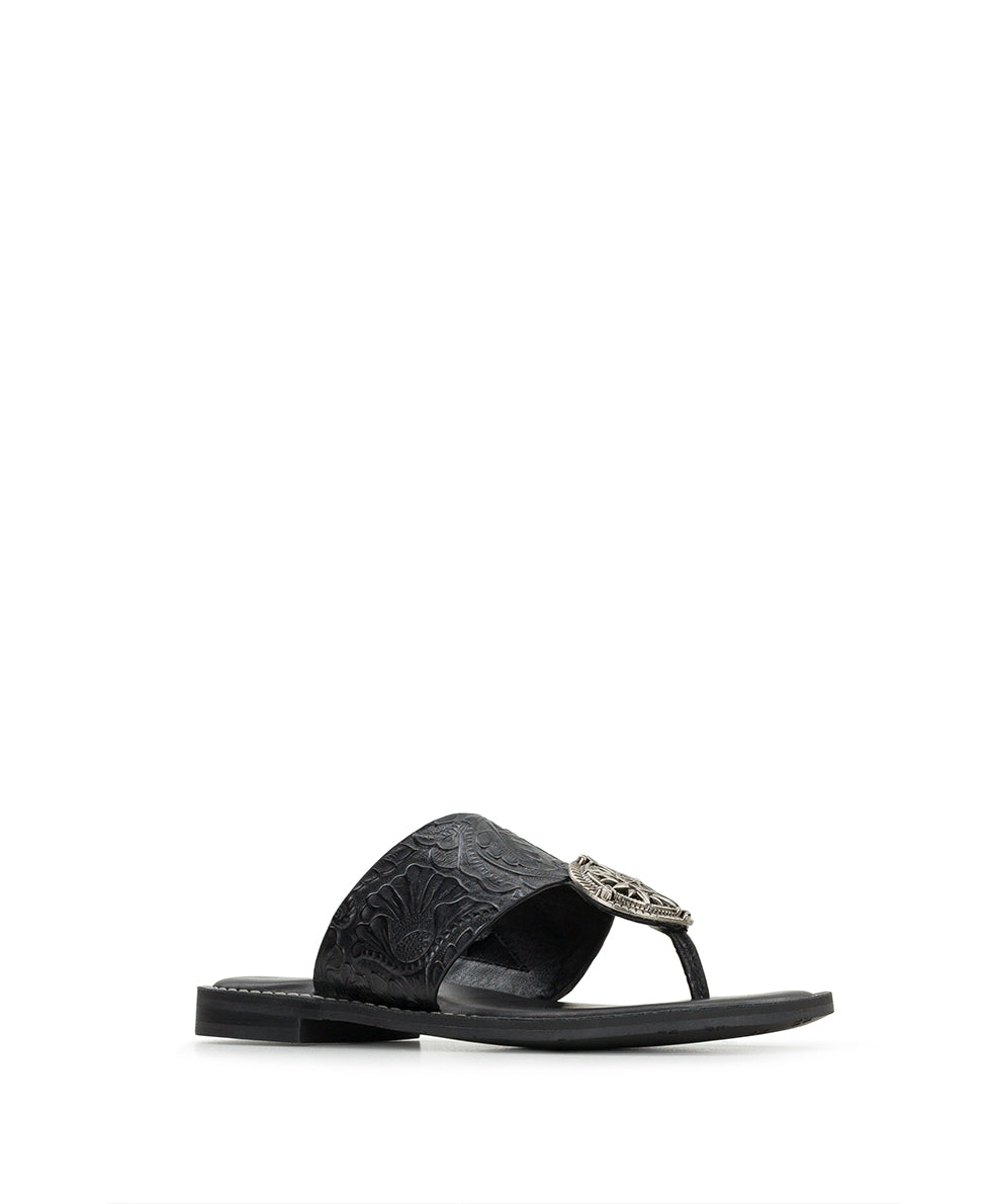 Female - Niki Compass Medallion Sandal - Brazilian Supple Tooled - Black - by Patricia Nash - View 1 of 6