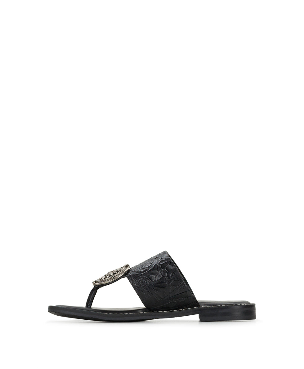 Female - Niki Compass Medallion Sandal - Brazilian Supple Tooled - Black - by Patricia Nash - View 3 of 6