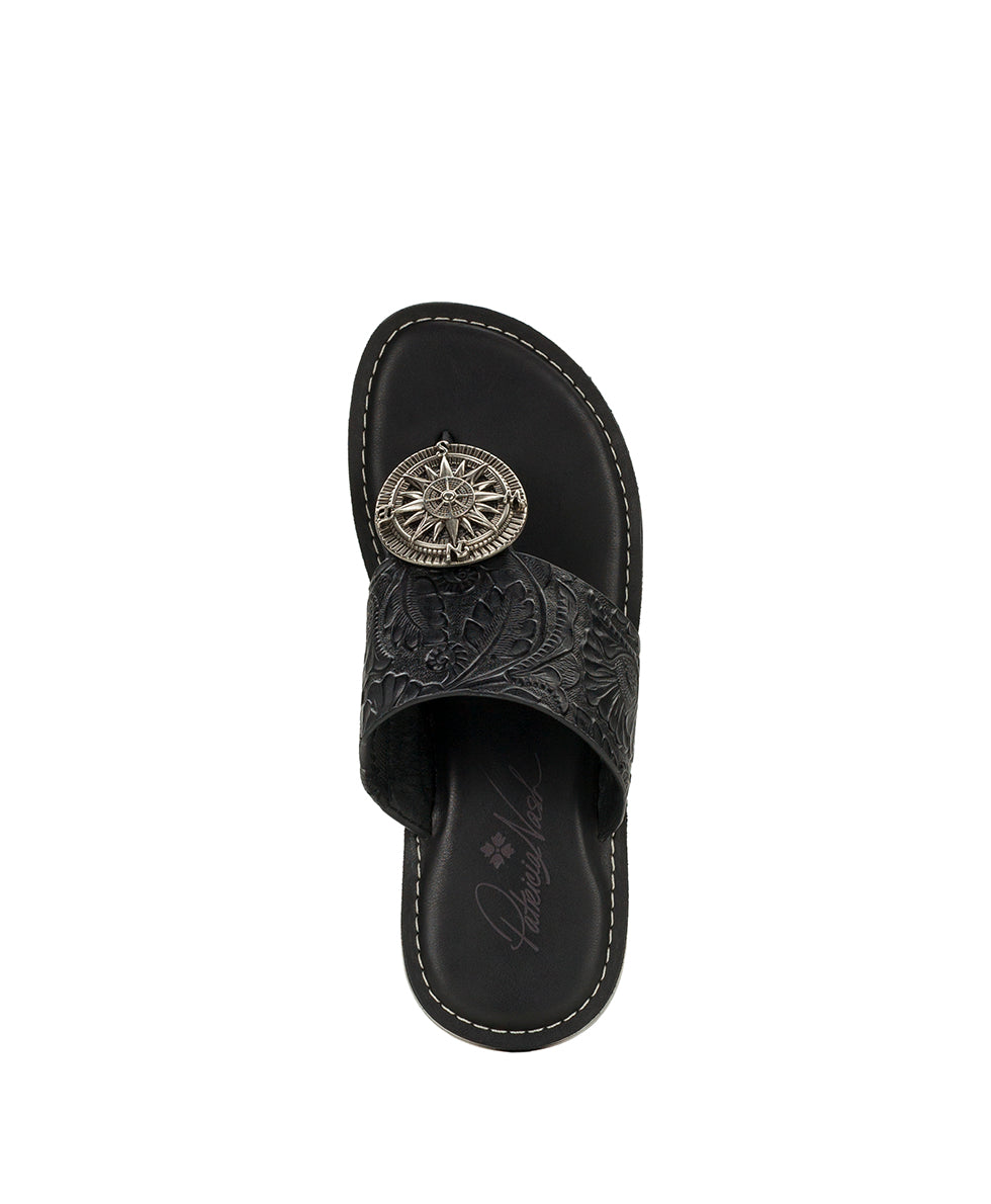 Female - Niki Compass Medallion Sandal - Brazilian Supple Tooled - Black - by Patricia Nash - View 5 of 6