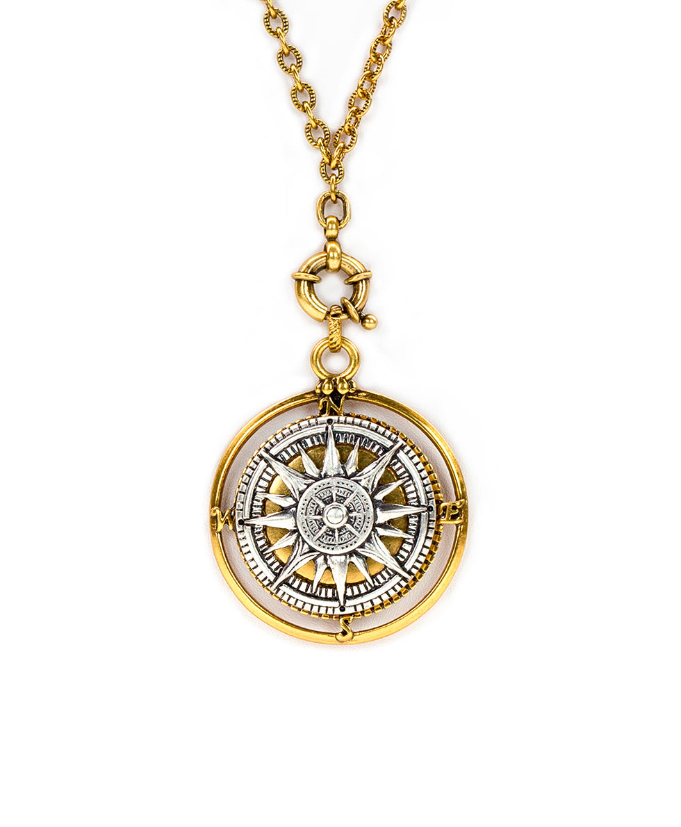 Compass Locket Pendant Necklace - silver ox - by Patricia Nash - View 6 of 10