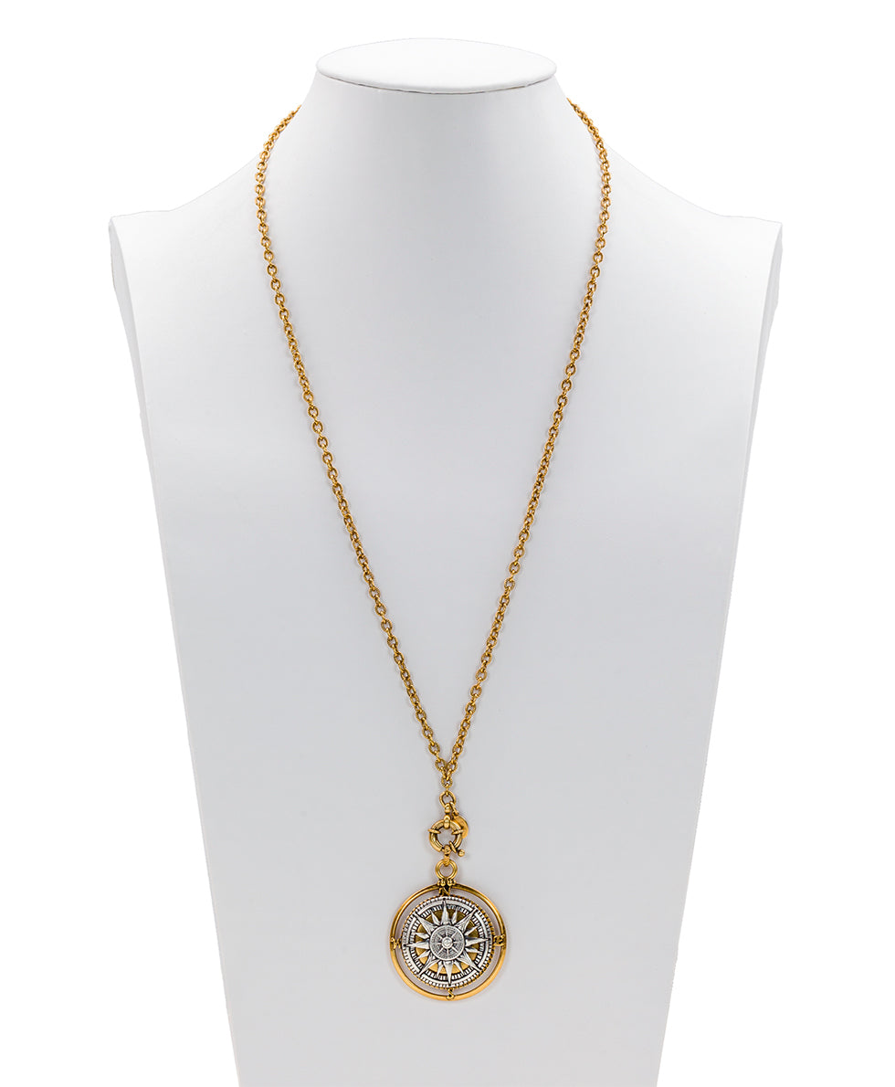 Compass Locket Pendant Necklace - silver ox - by Patricia Nash - View 8 of 10