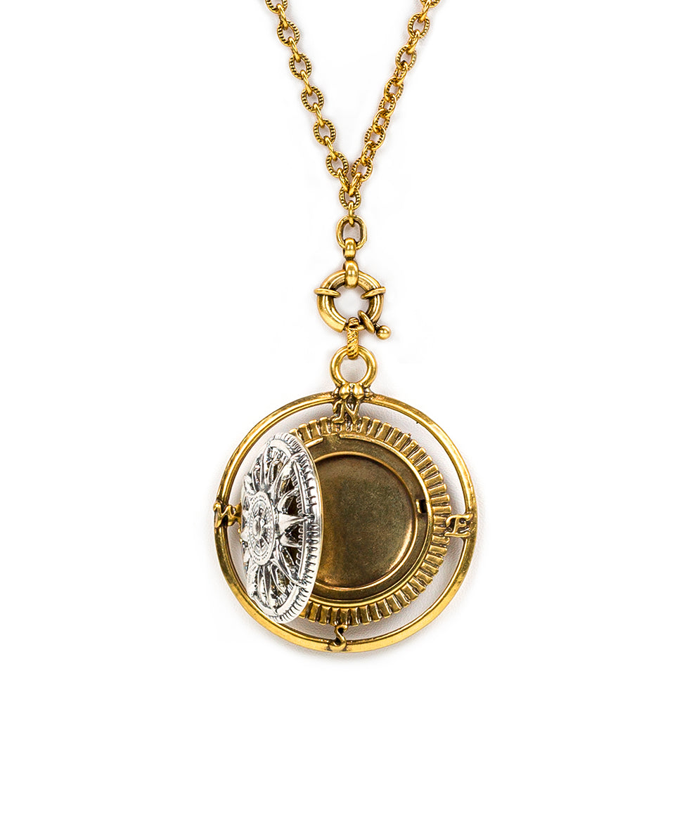 Compass Locket Pendant Necklace - silver ox - by Patricia Nash - View 7 of 10