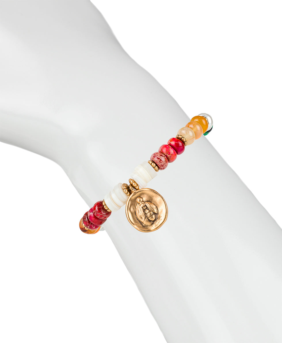 Bee Drop Stretch Bracelet - World Bead - antique gold - by Patricia Nash - View 3 of 4