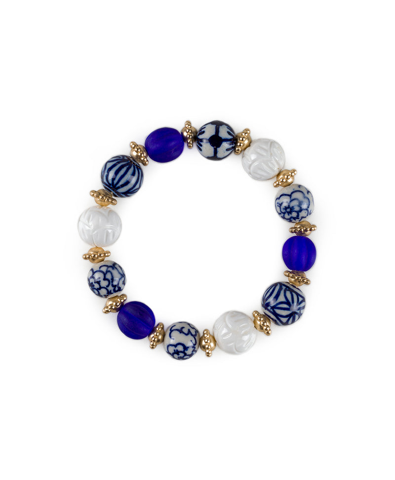 Beaded Stretch Bracelet - Blue Ceramic Bead