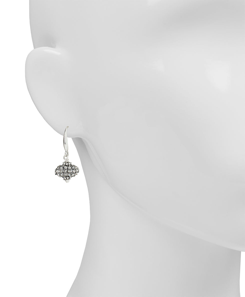 Pave Bead Drop Earrings - Pave Crystals