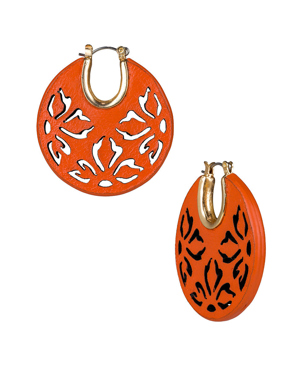 Carmella Gypsy Hoops - Leather Lace - distressed apricot / antique gold - by Patricia Nash - View 3 of 3