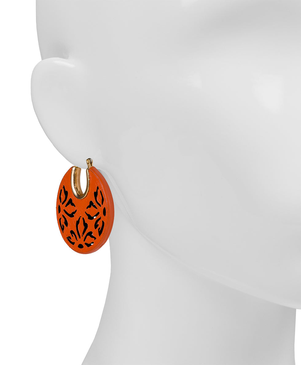 Carmella Gypsy Hoops - Leather Lace - distressed apricot / antique gold - by Patricia Nash - View 2 of 3