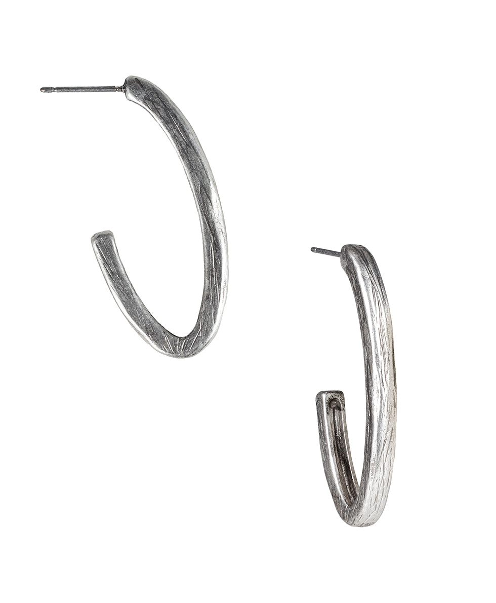 Hammered J Hoop Earrings - Not So Basics - silver ox - by Patricia Nash - View 2 of 2