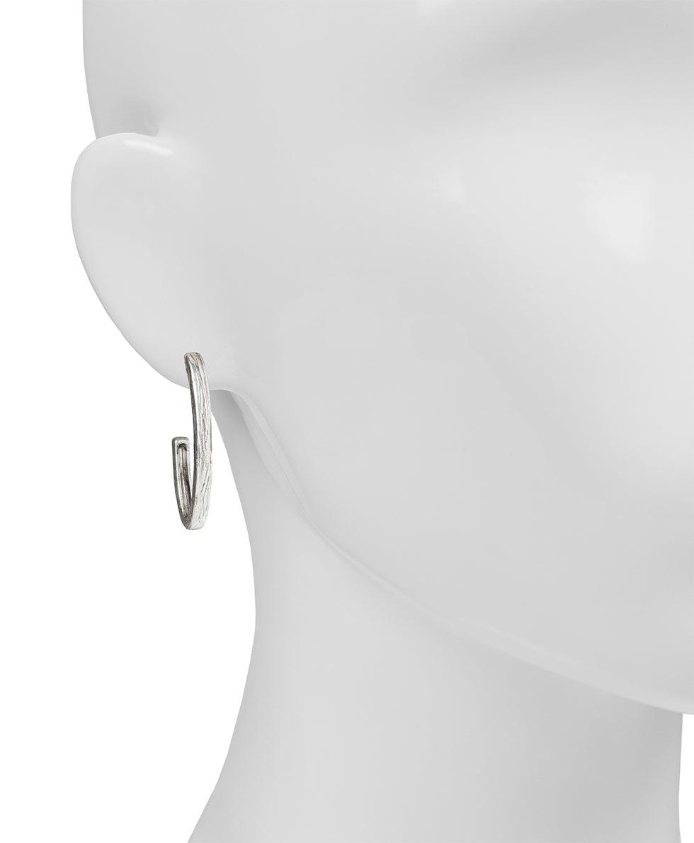 Hammered J Hoop Earrings - Not So Basics - silver ox - by Patricia Nash - View 1 of 2