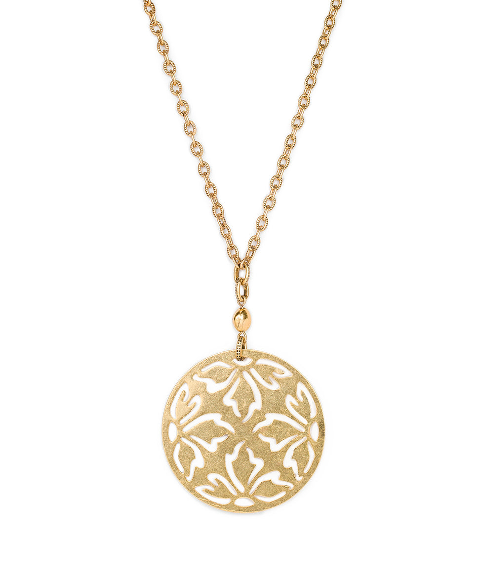 Floret Pendant - Laser Cut Floret - antique gold - by Patricia Nash - View 1 of 3
