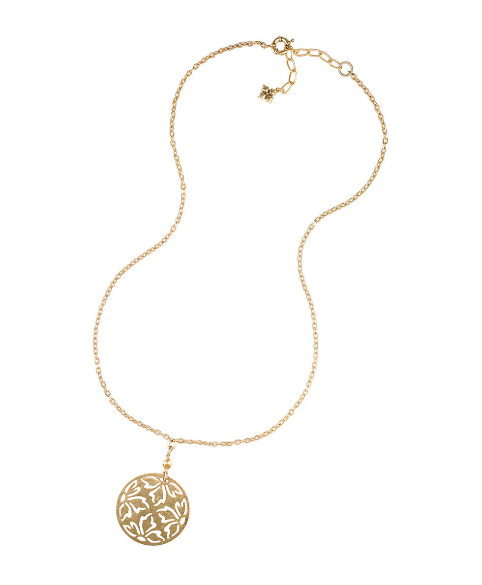 Floret Pendant - Laser Cut Floret - antique gold - by Patricia Nash - View 2 of 3