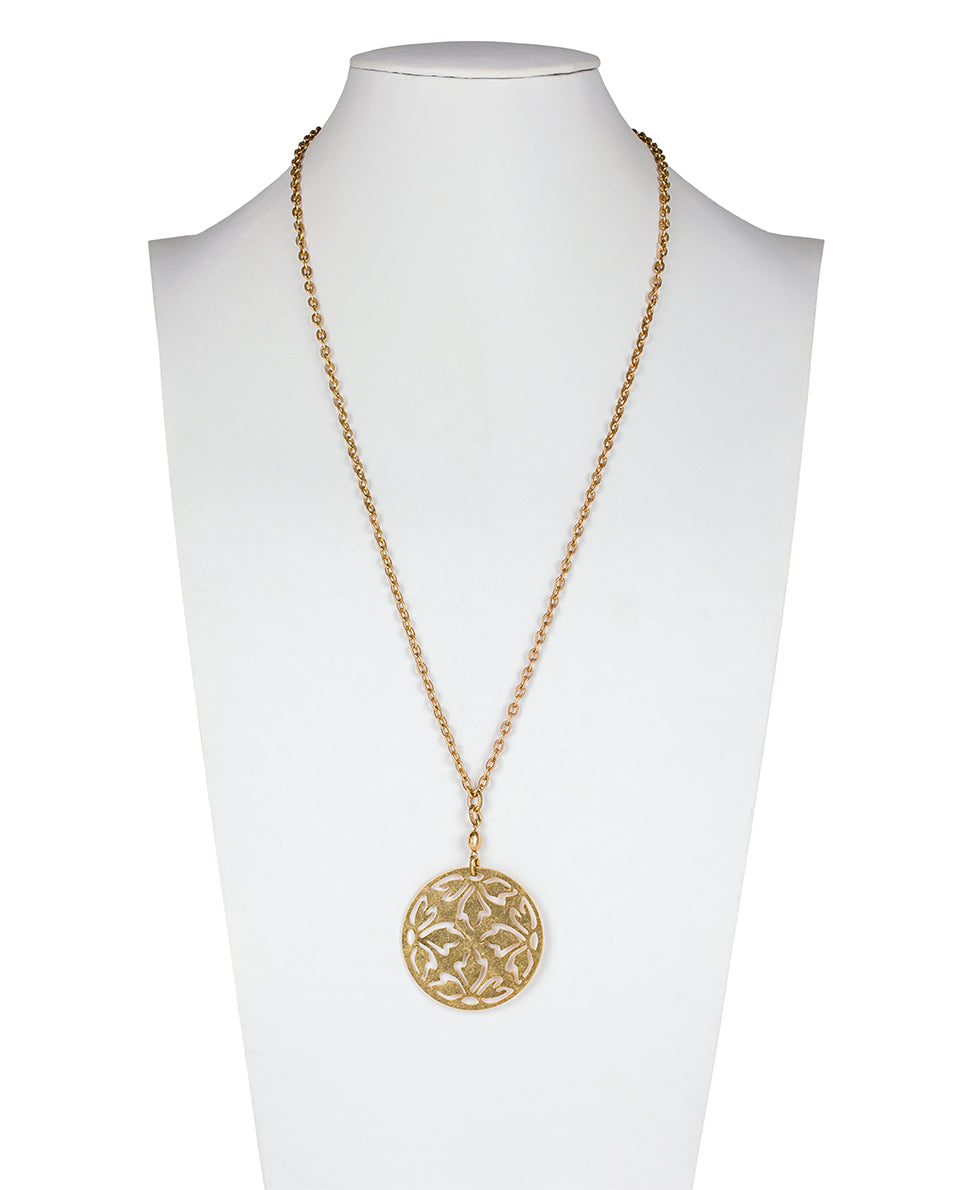 Floret Pendant - Laser Cut Floret - antique gold - by Patricia Nash - View 3 of 3