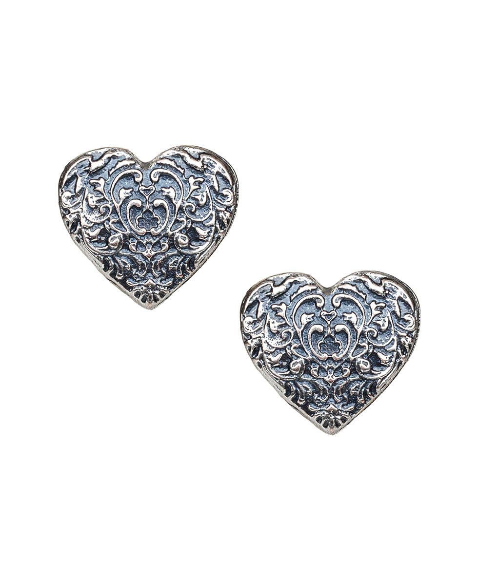 Heart Button Earrings - Tooled Lily – Patricia Nash