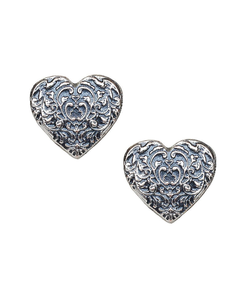Heart Button Earrings - Tooled Lily