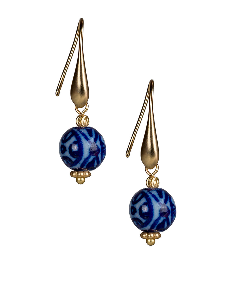 Bead Drop Earrings - Blue Ceramic Bead