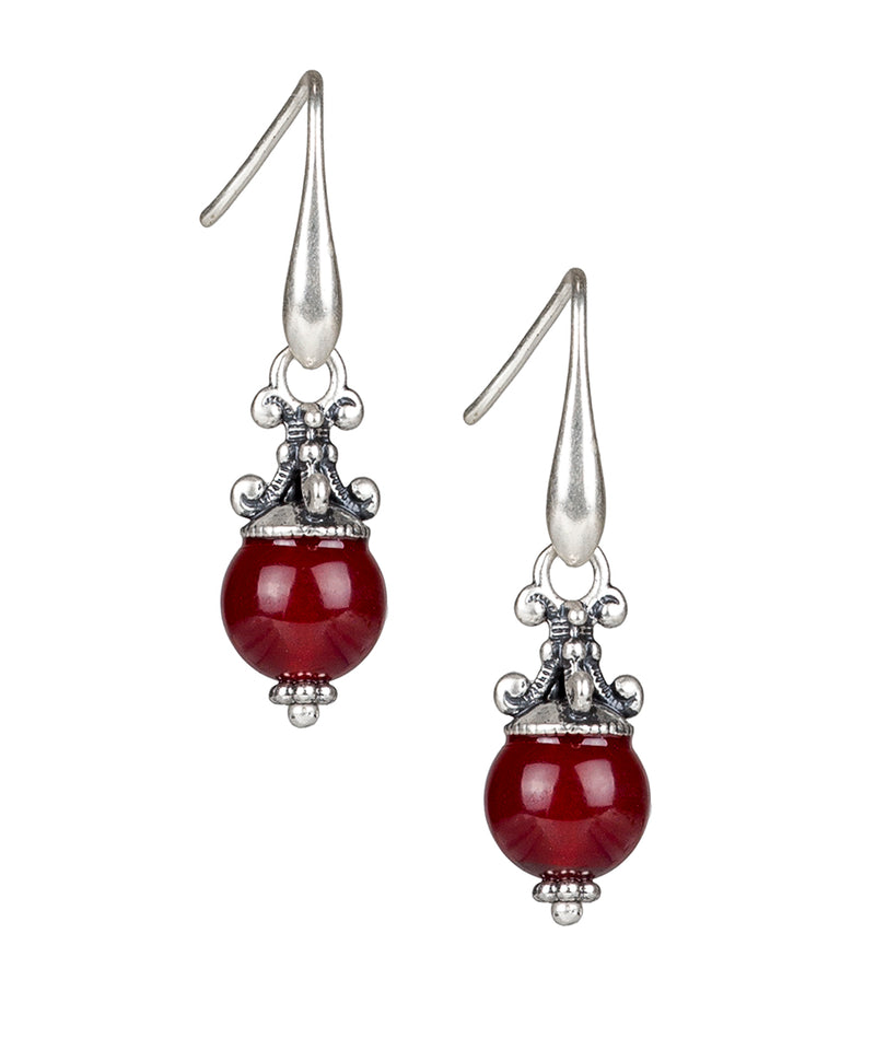Bead Dangle Earrings (Red) - Tooled Lily