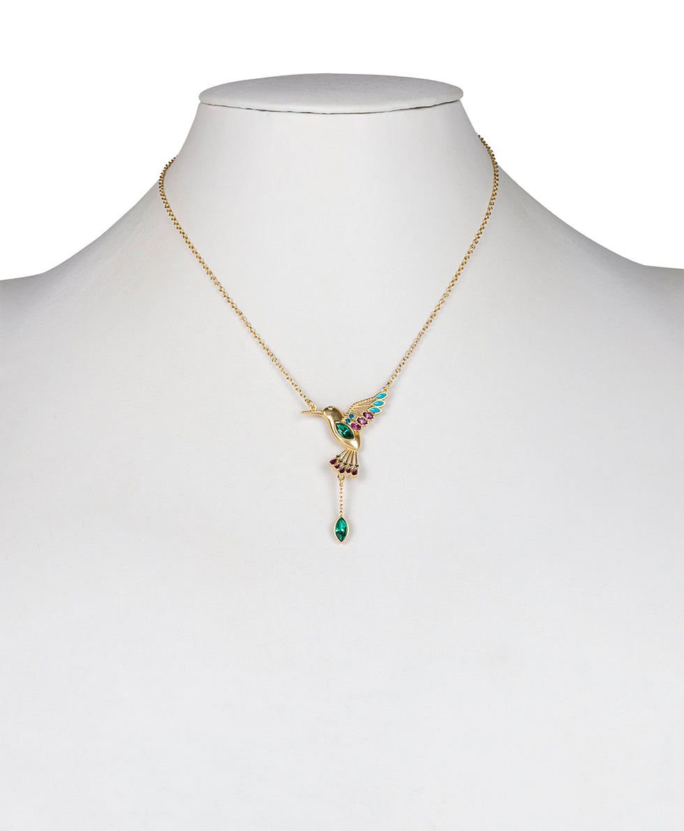 Female - Small Multi Hummingbird Necklace - Hummingbird - matte gold - by Patricia Nash - View 3 of 3