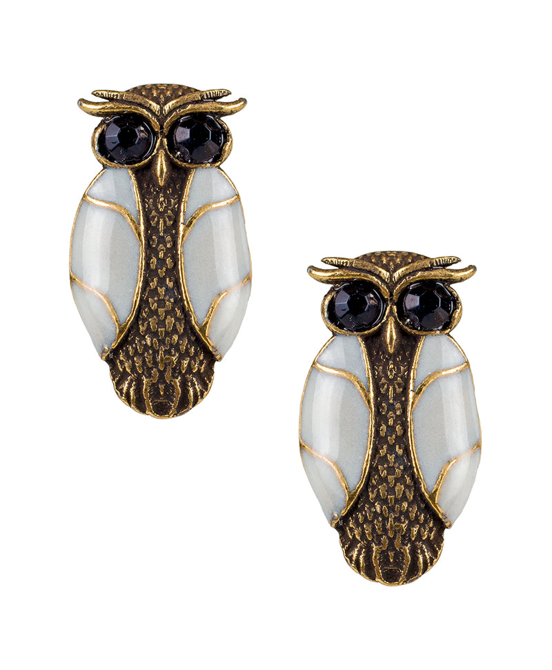 Owl Button Earrings - Night Owl