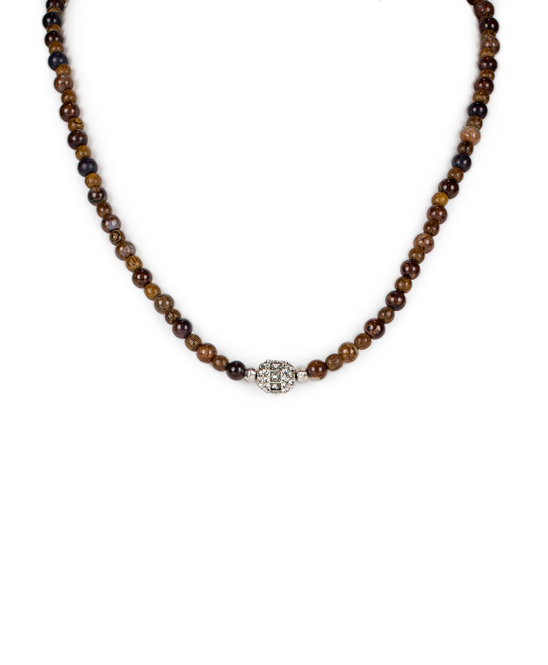 Pave Wooden Beaded Necklace - Opposites Attract