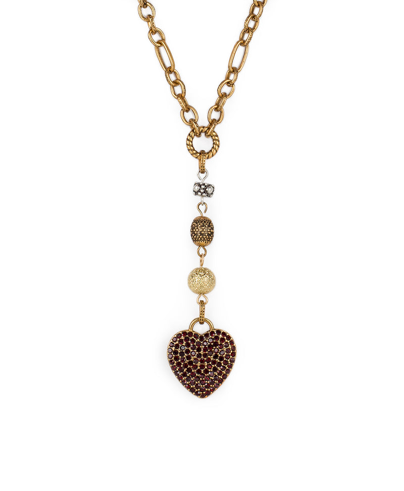 Pave Heart Y Necklace - Key To My Heart