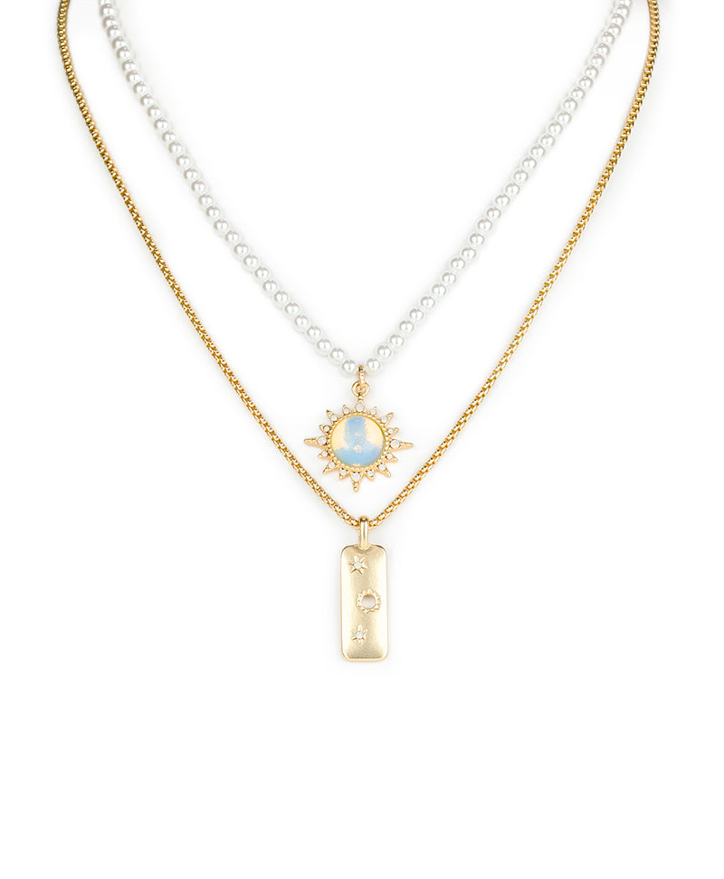Pearl and Sun Double Necklace - Celestial