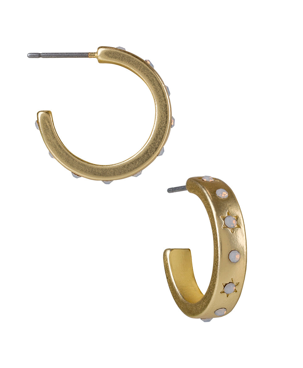 Star Studded Hoop Earrings  - Celestial - egyptian gold - by Patricia Nash - View 3 of 7