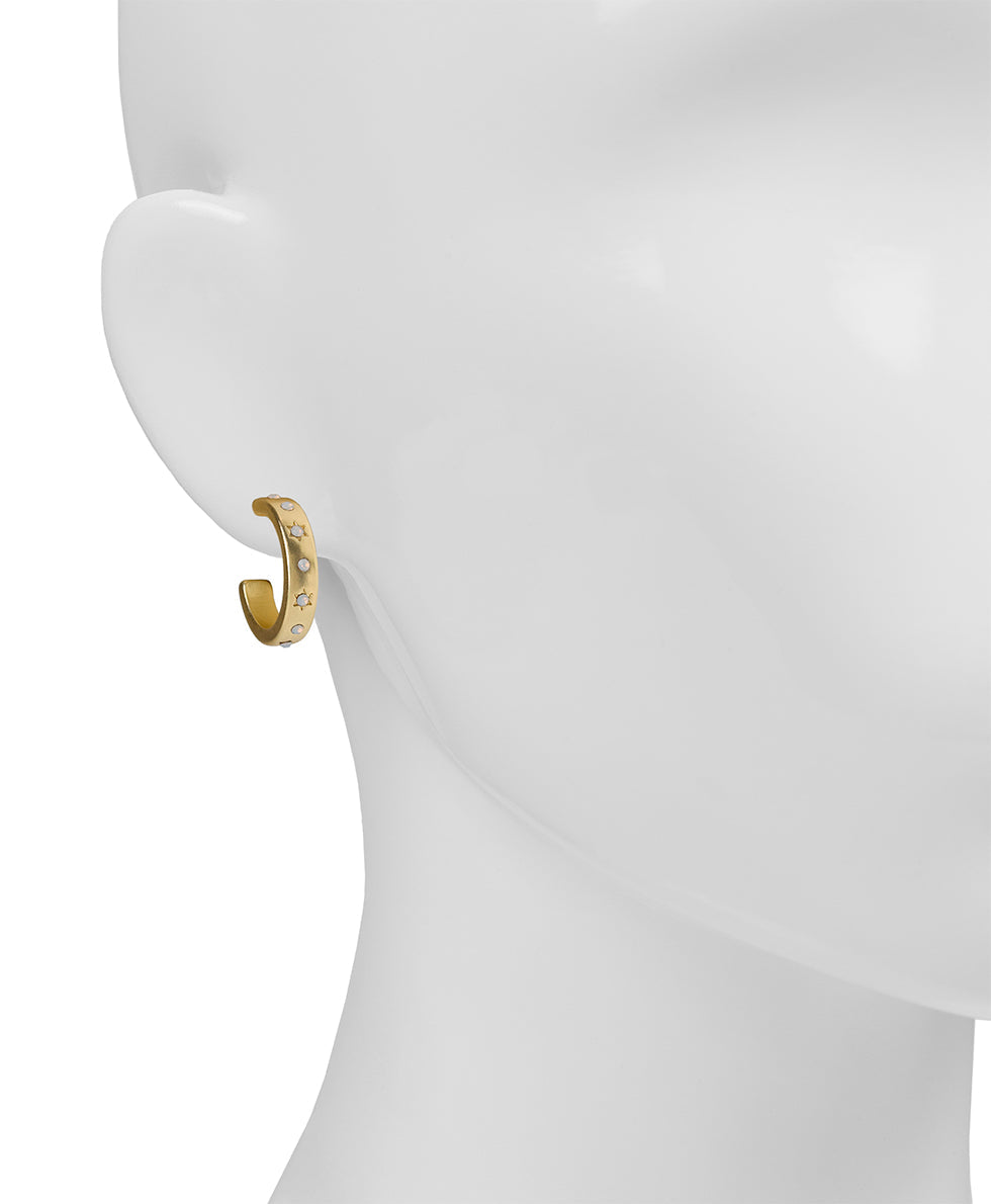 Star Studded Hoop Earrings  - Celestial - egyptian gold - by Patricia Nash - View 4 of 7