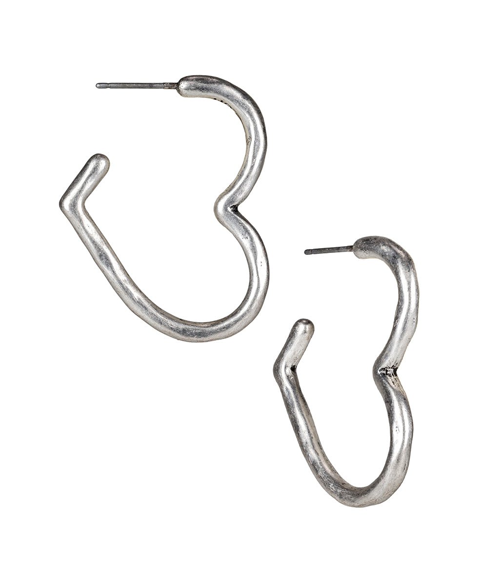 Hammered Heart Hoop Earrings - Not So Basics - silver ox - by Patricia Nash - View 1 of 3