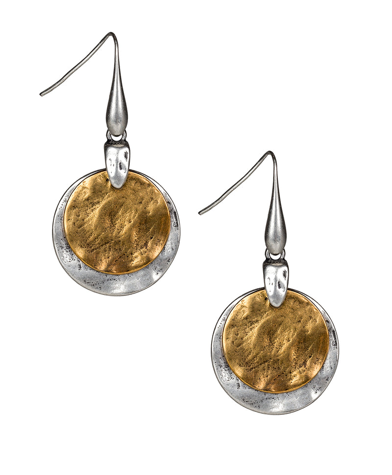 Double Hammered Disc Drop Earrings  - Not So Basics