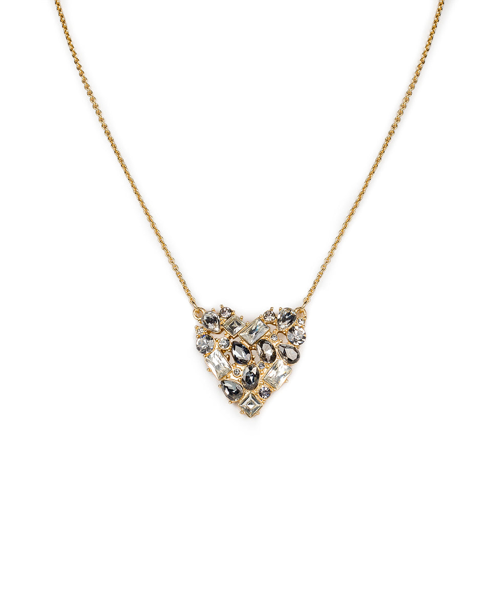 Female - Multi Stone Heart Pendant Necklace - Heart Collection - matte gold - by Patricia Nash - View 1 of 3