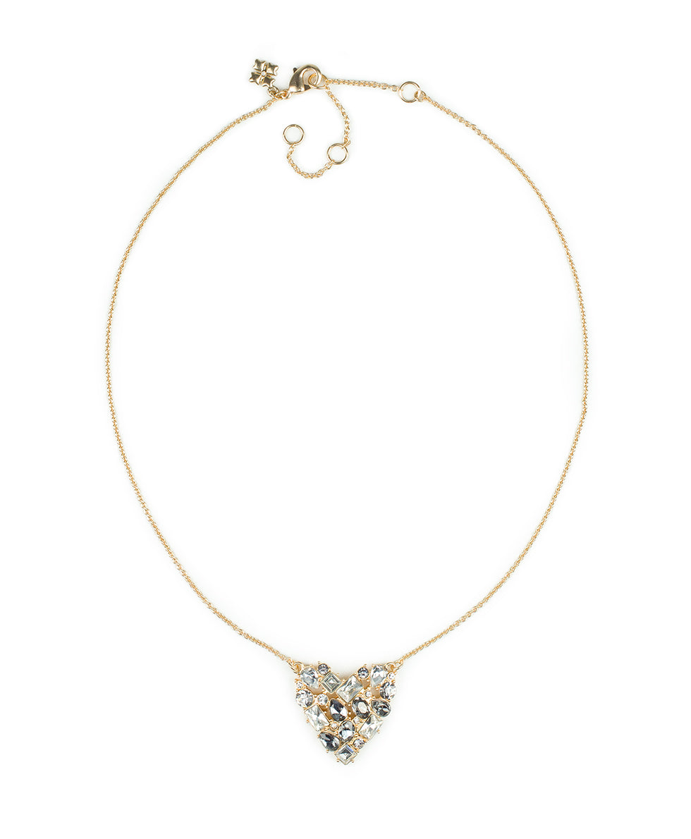 Female - Multi Stone Heart Pendant Necklace - Heart Collection - matte gold - by Patricia Nash - View 2 of 3