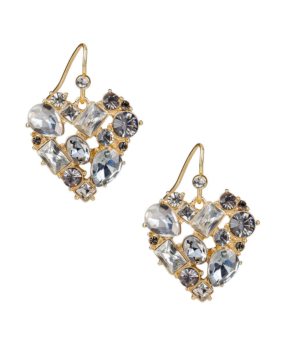 Female - Multi Stone Heart Drop Earrings - Heart Collection - matte gold - by Patricia Nash - View 1 of 2