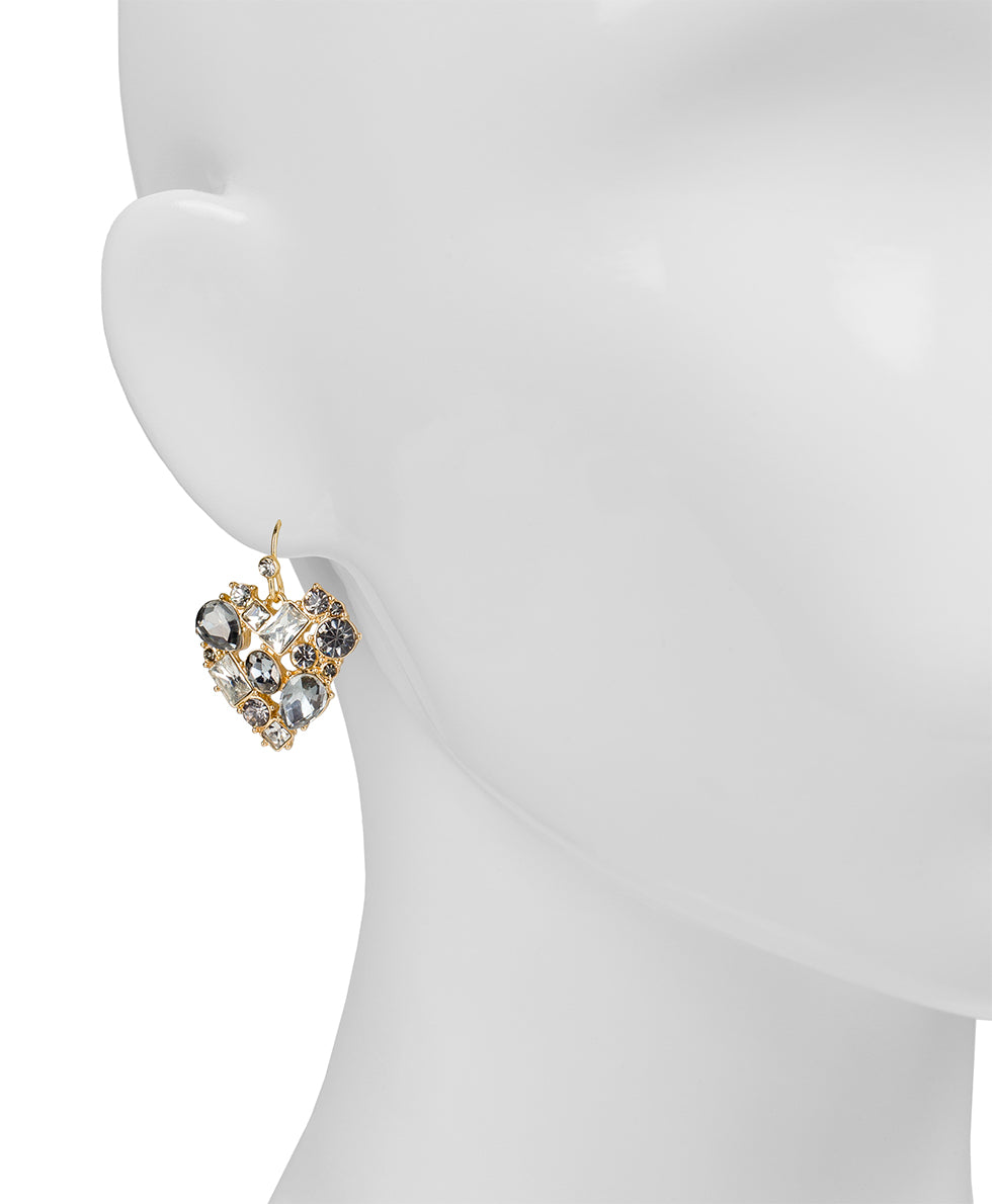 Female - Multi Stone Heart Drop Earrings - Heart Collection - matte gold - by Patricia Nash - View 2 of 2
