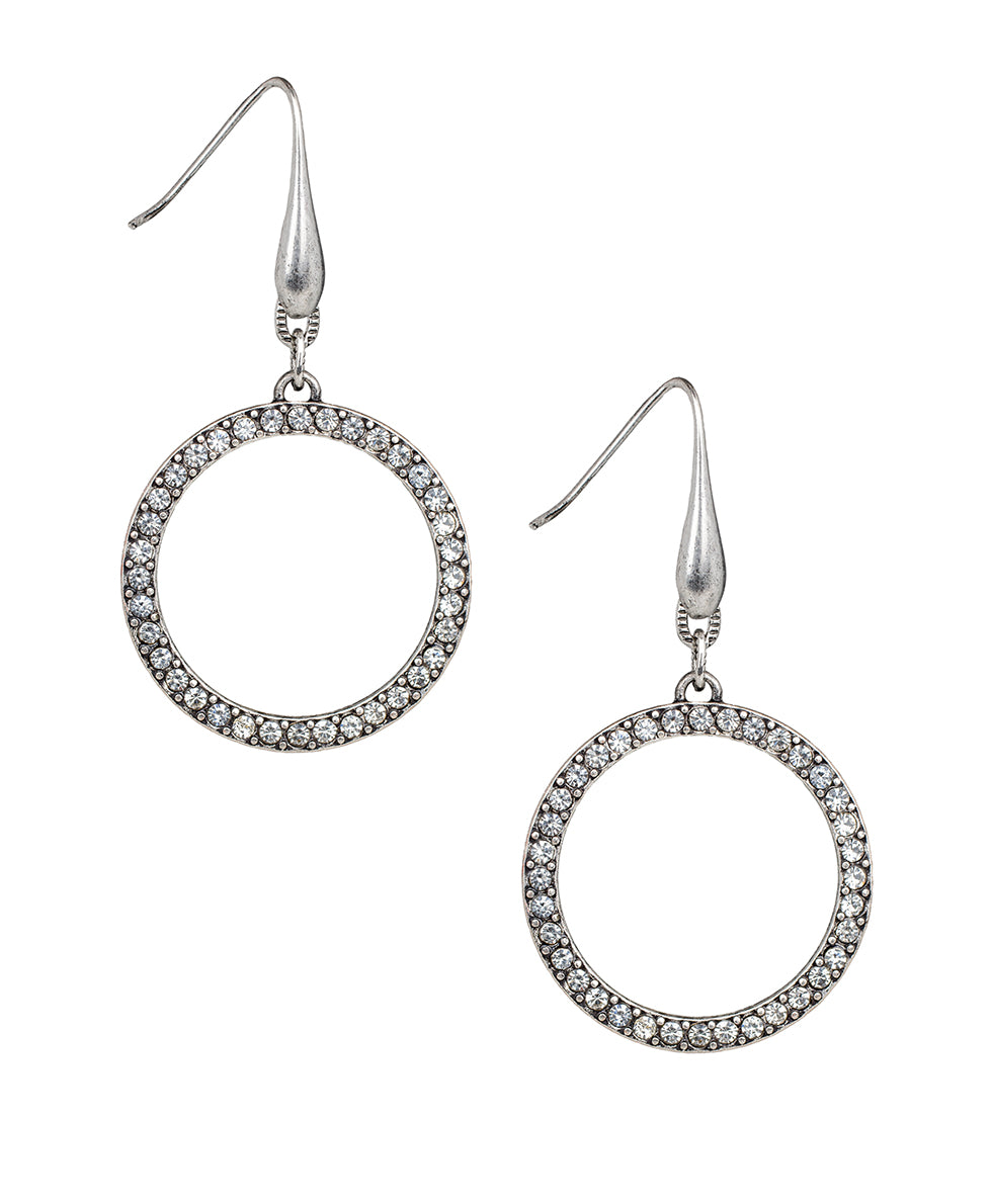 Pave Circle Drop Earrings - Not So Basics - silver ox - by Patricia Nash - View 1 of 4