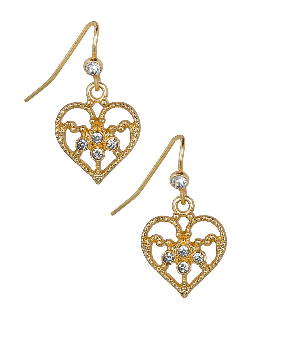 Mini Heart Drop Earrings - Filigree - matte gold - by Patricia Nash - View 1 of 4