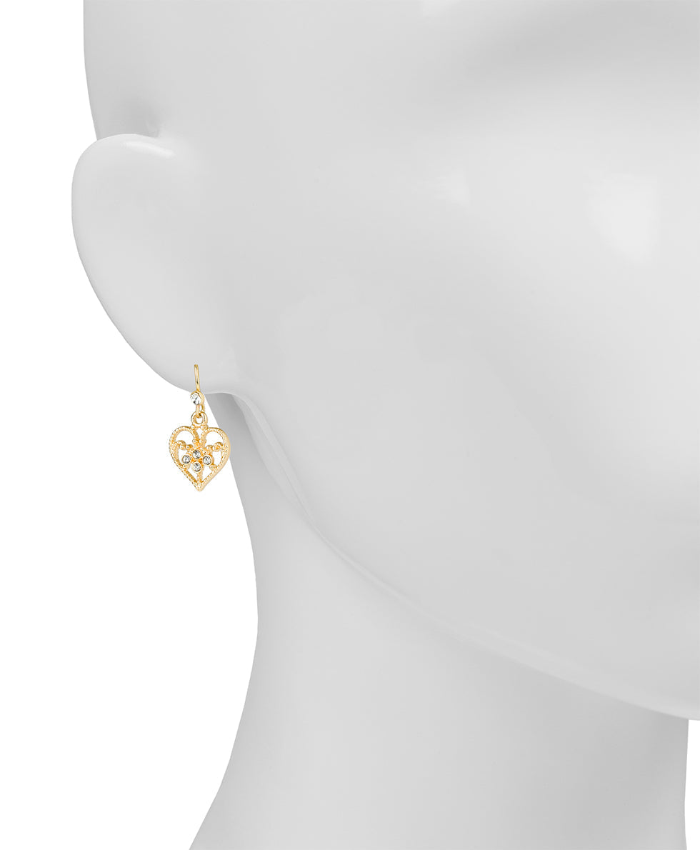 Mini Heart Drop Earrings - Filigree - matte gold - by Patricia Nash - View 2 of 4