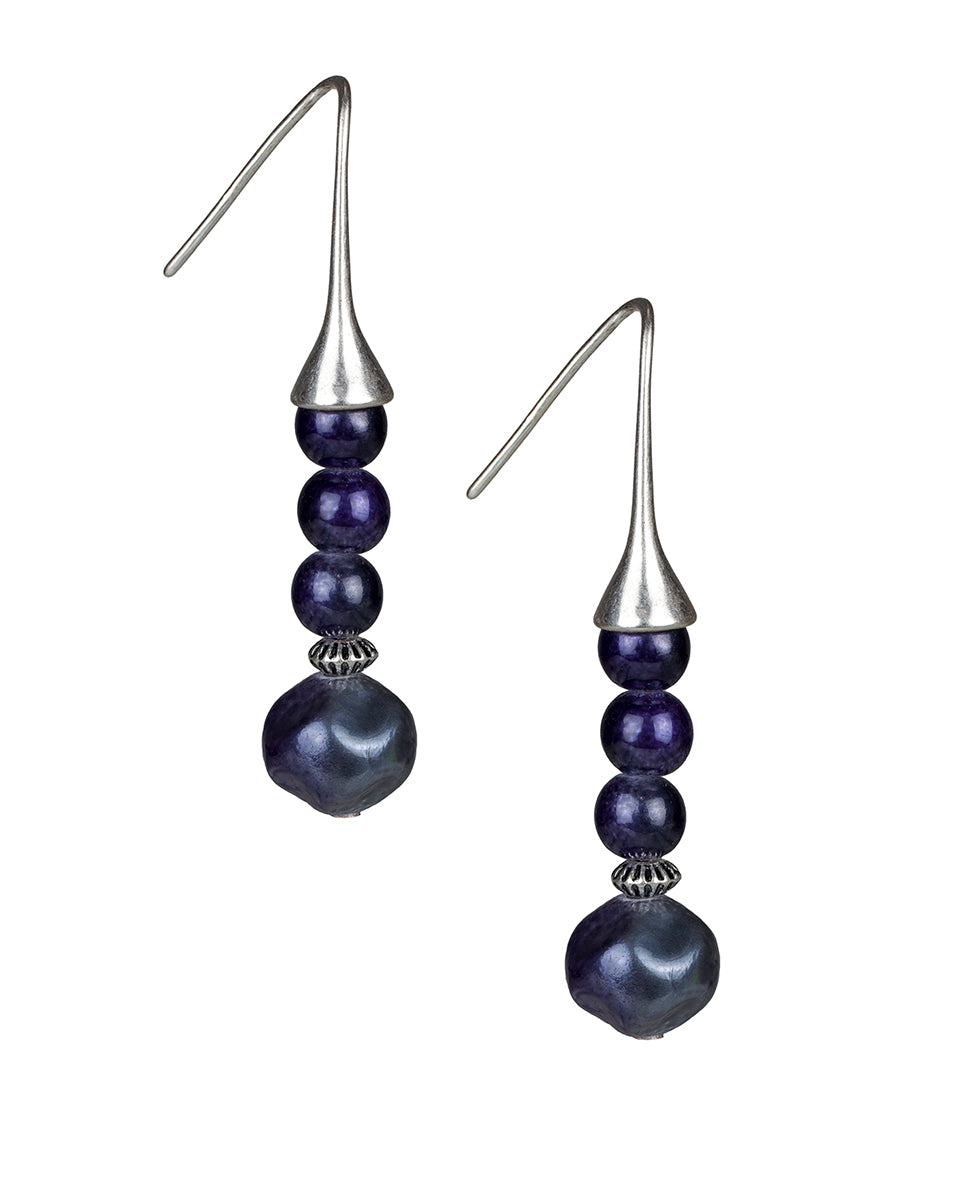 Grey Stem Earrings - Pearl