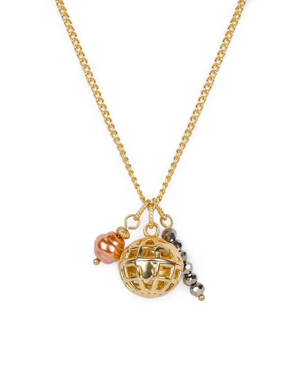 Globe Charms Necklace - Global Collection - egyptian gold - by Patricia Nash - View 1 of 3