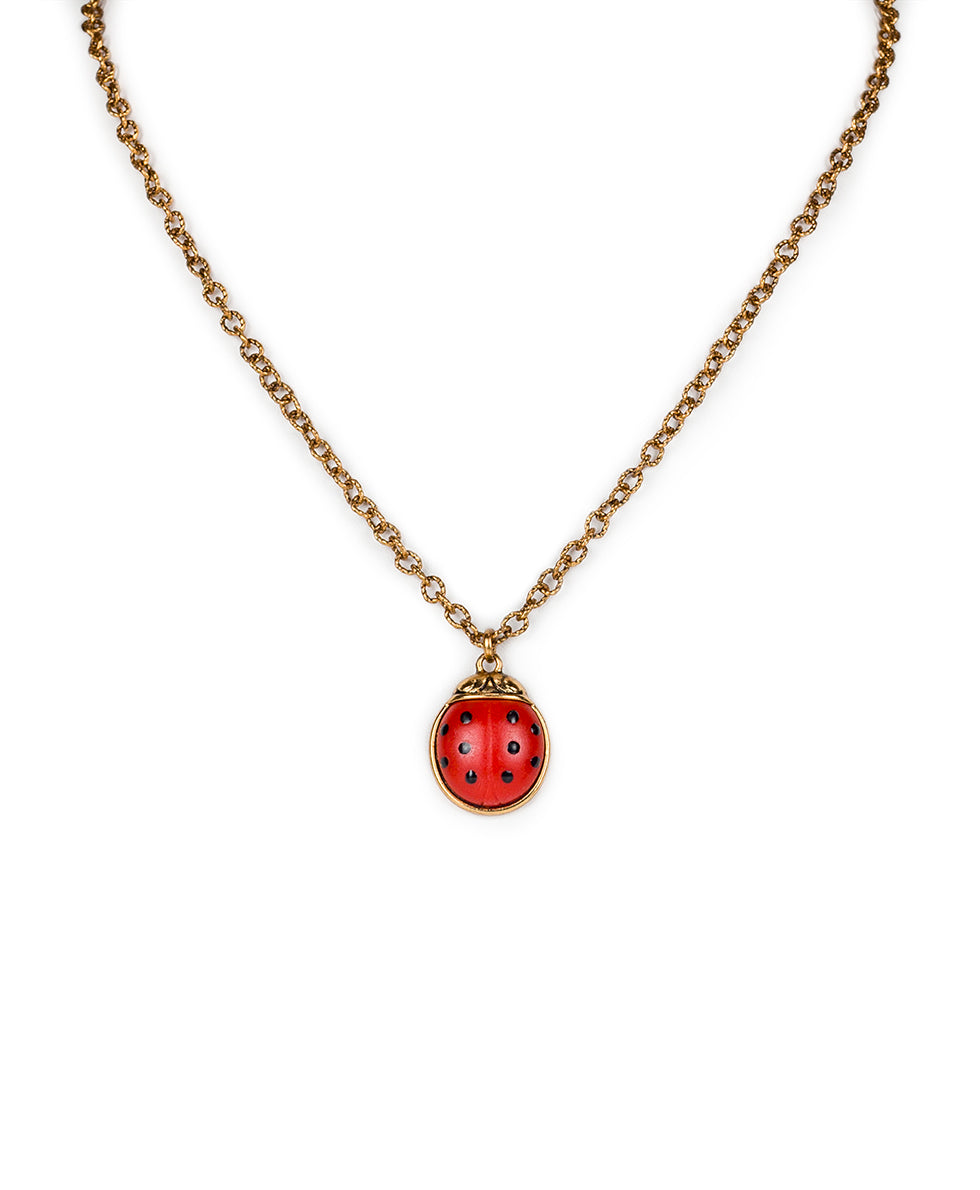 Short Pendant - Ladybug - red / antique gold - by Patricia Nash - View 1 of 3