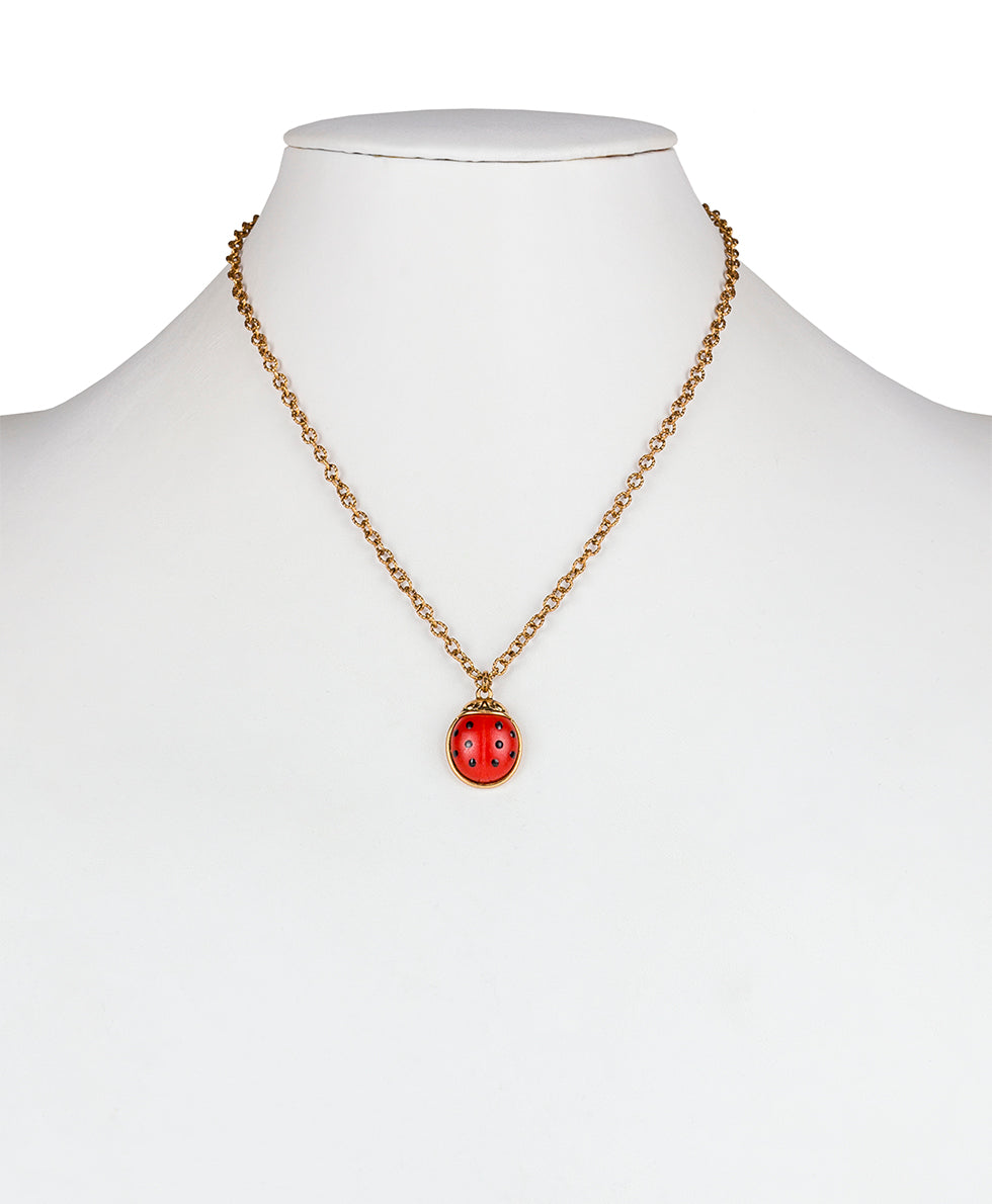 Short Pendant - Ladybug - red / antique gold - by Patricia Nash - View 3 of 3