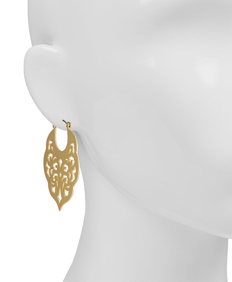 Gypsy Hoop Earrings  - Renaissance Laser Cut - matte gold - by Patricia Nash - View 2 of 4