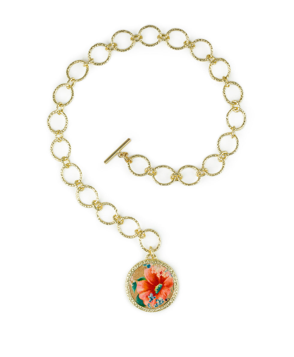 Tessa Toggle Necklace - Apricot Blossoms - apricot blossoms / egyptian gold - by Patricia Nash - View 3 of 6