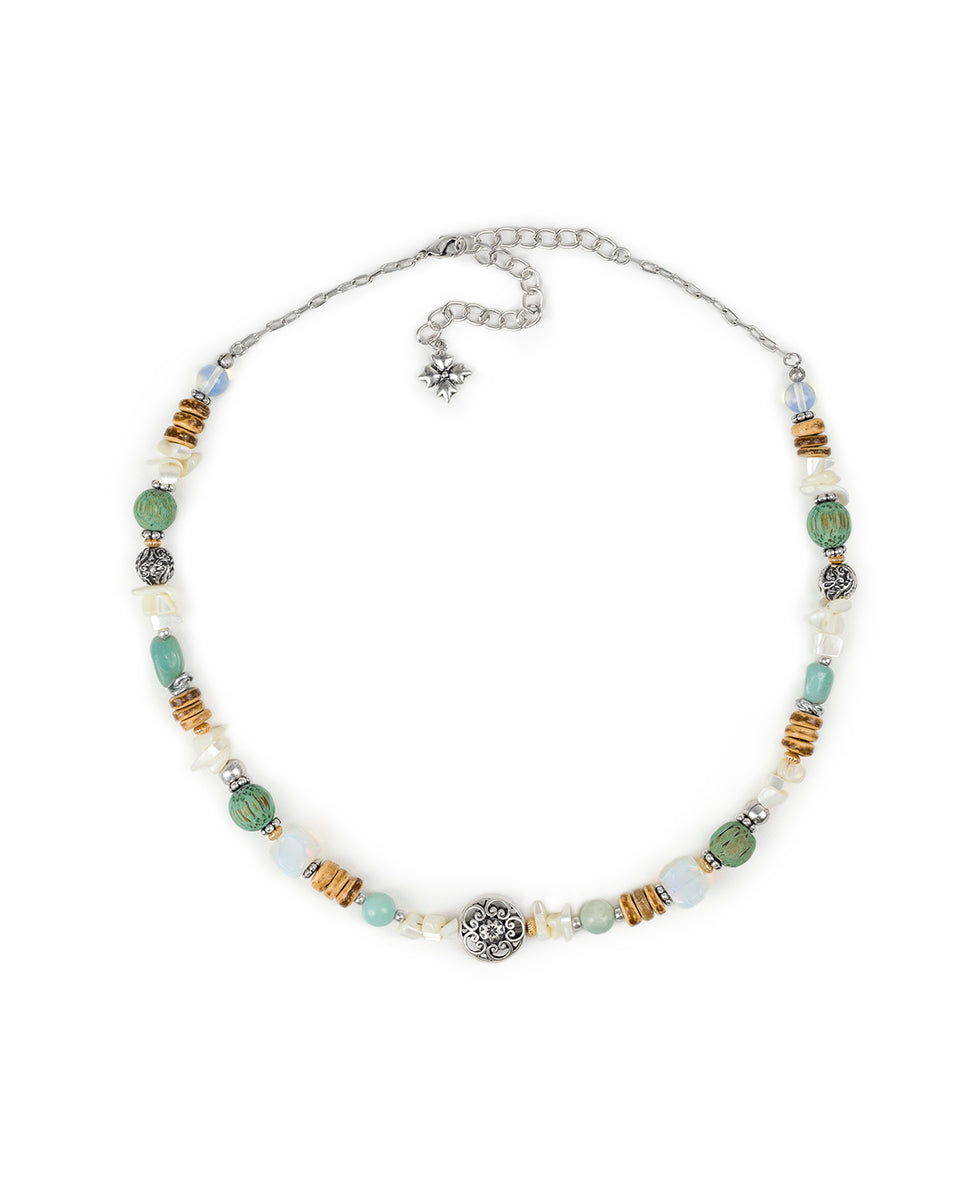Multi Short Necklace - Eclectic Bead - silver ox / egyptian gold - by Patricia Nash - View 1 of 3